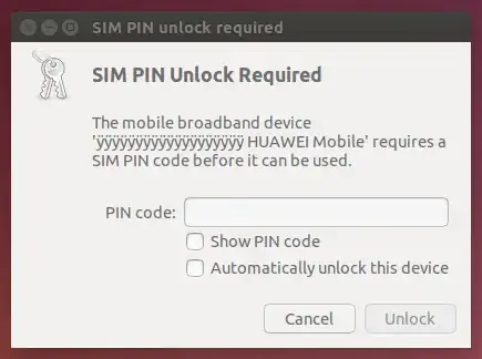 window asking for PIN to unlock SIM