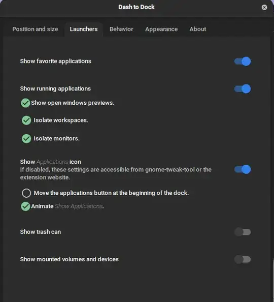 Dash to Dock Launchers tab