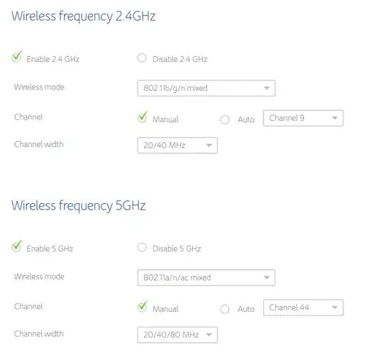 Wireless settings on Router