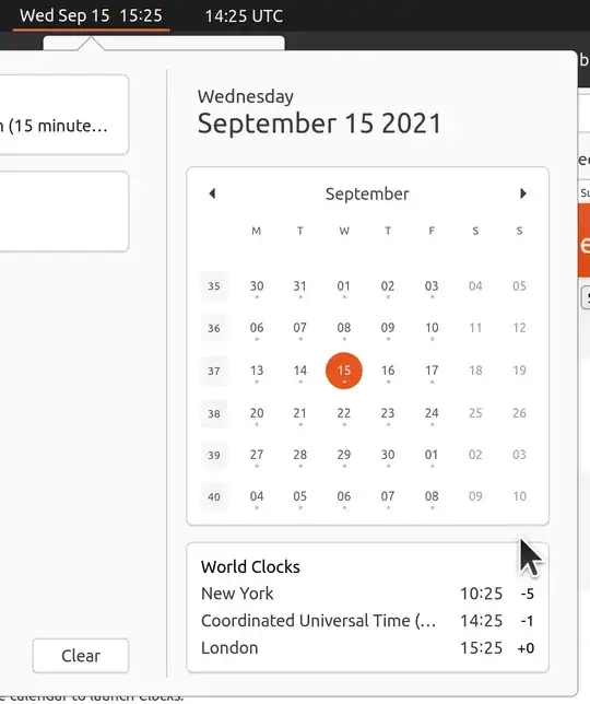 Desktop calendar showing the current time in London and New York