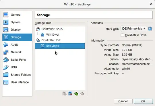 A VM example with a bootable <code>usb.vmdk</code> attached to an IDE controller