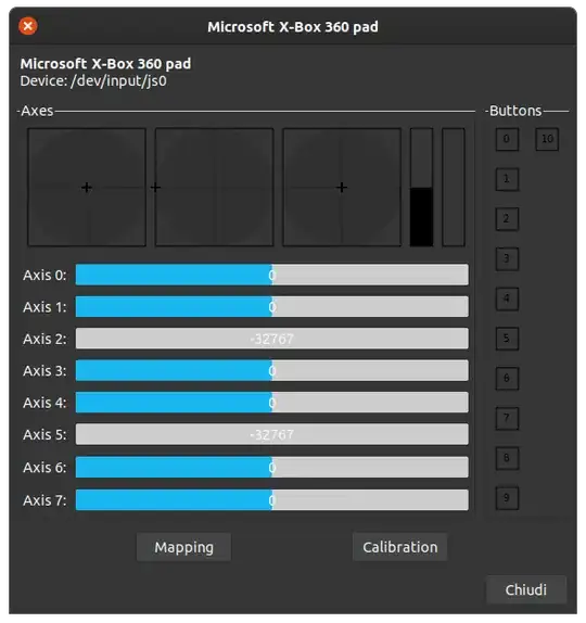 window of `jstest-gtk', having selected *properties* of the only available controller