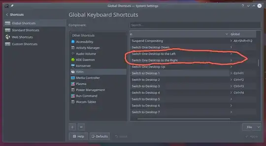 System Settings window showing shortcuts to change virtual desktops