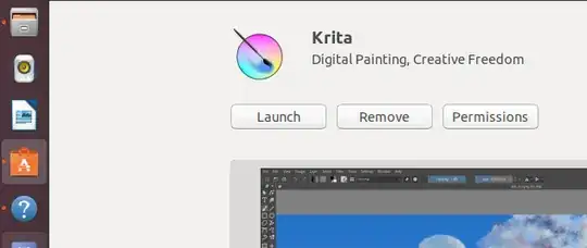 the Krita page of Ubuntu Software program showing the buttons under the title - Launch, Remove, and Permissions