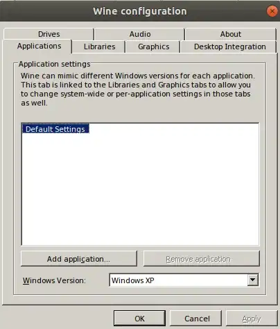 Windows Version in winecfg set to Windows XP