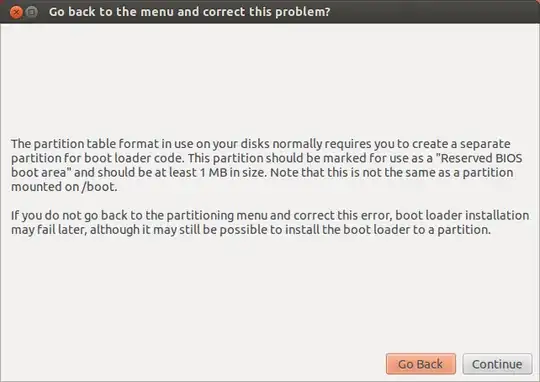 The partition table format in use on your disks normally requires you to create a separate partition for boot loader code. This partition should be marked for use as a "Reserved BIOS boot area" and should be at least 1 MB in size. Note that this is not the same as a partition booted on /boot. If you do not go back to the partitioning menu and correct this error, boot loader installation may fail later, although it may still be possible to install the boot loader to a partition.