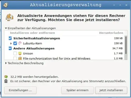 Screenshot of the updates window I know from early days