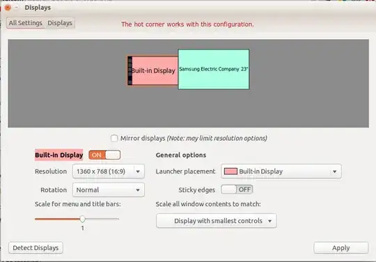 Screenshot of Display setup
