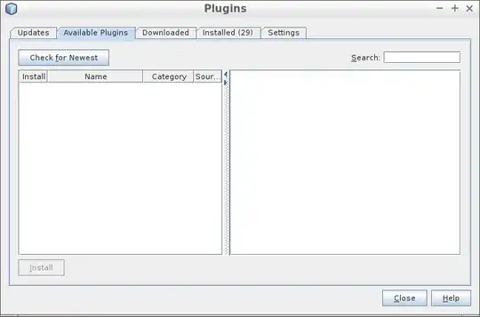 The Plugins dialog box, Available Plugins tab, listing no plugins at all.