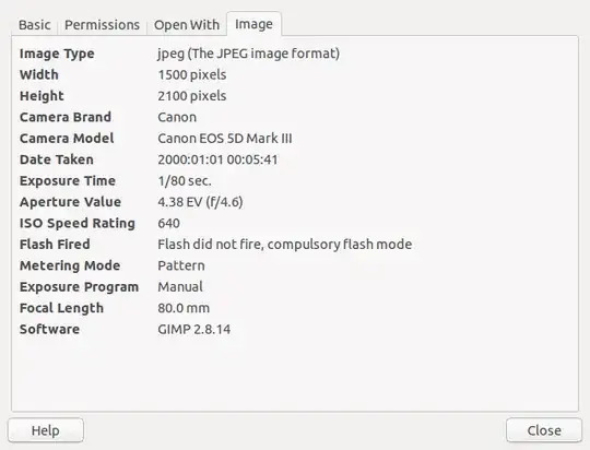 list of image properties in file manager