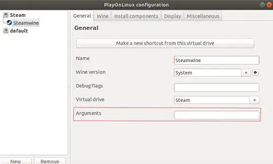 PlayOnLinux with the Arguments box highlighted