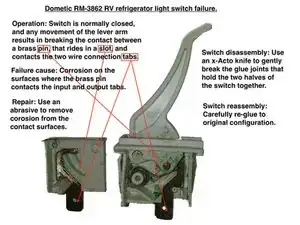 How to repair Dometic RM-3862 RV refrigerator light switch