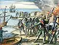 Wie ein Zeichner es sich vorgestellt hat: Ein Brite nimmt den spanischen Gouverneur von Trinidad gefangen, im Jahr 1595.