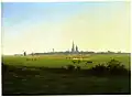 Gemälde von Caspar David Friedrich: Es zeigt die Silhouette seiner Heimatstadt Greifswald.
