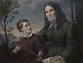 Alexander als Kind mit seiner Mutter. In der Hand hält er ein Barometer.