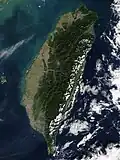 Die Insel Taiwan auf einem Foto von einem Satelliten