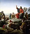 Das Gemälde zur „Bergpredigt“: Jesus spricht zu seinen Anhängern.