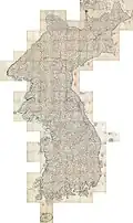 Eine Landkarte aus dem Jahr 1861. Man hat sie noch auf alte, koreanische Weise gezeichnet.