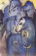 Im Jahr 1913 malte der Künstler Franz Marc auf diese Karte.