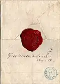 Vom Absender versiegelter und vom Empfänger aufgeschnittener Brief von 1849. Hier die Rückseite.