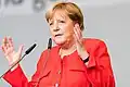 Angela Merkel sprach als Kanzlerin auf einer Veranstaltung ihrer Partei. Sie war von 2000 bis 2018 CDU-Vorsitzende.