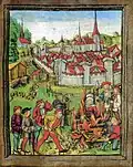 Wie eine Hexe verbrannt wird, aus derselben Zeit in der Schweiz