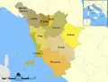 Eine Karte der Toskana mit ihren zehn Provinzen