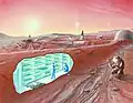 Eine Zeichnung der NASA: Auf dem Mars lebt man am besten unter dem Boden. Hier ist man vor den Strahlen der Sonne geschützt.