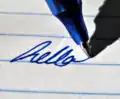 Es gibt auch Kugelschreiber, die mit Tinte schreiben. Die Tinte ist dann wie ein Gel, also dickflüssig.
