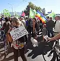 Fahnen der Grünen an einer Demonstration für Klimaschutz in Genf im Jahr 2018