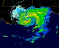 Dies ist ein Bild von Wirbelsturm Danny. Es wurde 1997 mit dem Wetterradar aufgezeichnet.