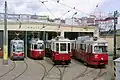 Neue und ältere Fahrzeuge der Wiener Straßenbahnen.
