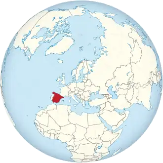 Spain on the globe (Europe centered).svg