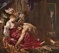 Ein Gemälde von Samson und Delilah, zwei Figuren aus der Bibel.