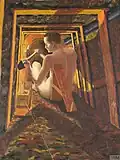 Ein Gemälde aus dem Jahr 1946: Es zeigt einen Kriegsgefangenen, der mit einem Fluchttunnel aus einem Lager ausbrechen will.