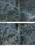 Zwei Satellitenbilder zeigen, wie der Drei-Schluchten-Damm den Fluss aufgestaut hat.