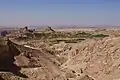Die Oase Mubazzarah von weitem, gelegen in den Vereinigten Arabischen Emiraten