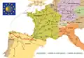 Verschiedene „Jakobswege". Der rote im Norden Spaniens ist der echte, die anderen sind „Wege der Jakobspilger".