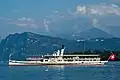 Der Raddampfer „Unterwalden“ gehört zur Dampfschiffflotte auf dem Vierwaldstättersee in der Schweiz.