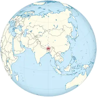 Bhutan on the globe (Bhutan centered).svg