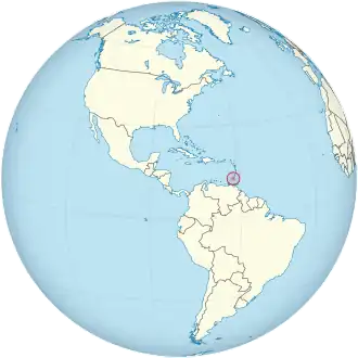 Grenada on the globe (Americas centered).svg
