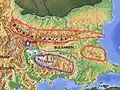 Wo genau liegt das Balkan-Gebirge? Diese Landkarte zeigt es: nördlich der Stadt Sofia.