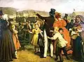 Die erste Eisenbahn in Belgien, im Jahr 1835. Dieses Gemälde hat man aber erst 50 Jahre später gemalt.