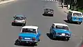 Die blauen Taxis in der Hauptstadt Addis Abeba