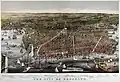 New York, gezeichnet von schräg oben. Die Karte oder das Bild ist aus dem Jahr 1879.