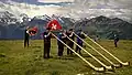 Das Alphorn ist ein traditionelles Instrument aus den Alpen, das ein Symbol der Schweiz ist.
