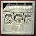 Ein Relief aus Elfenbein: Jesus erscheint nach der Auferstehung seinen Anhängern.
