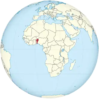 Benin on the globe (Africa centered).svg
