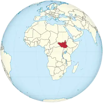 South Sudan on the globe (Africa centered).svg