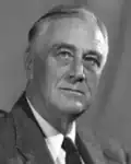 F. D. Roosevelt bekämpfte die Arbeitslosigkeit nach der Welt-wirtschaftskrise um 1930. Er war auch Präsident während des Zweiten Weltkriegs.